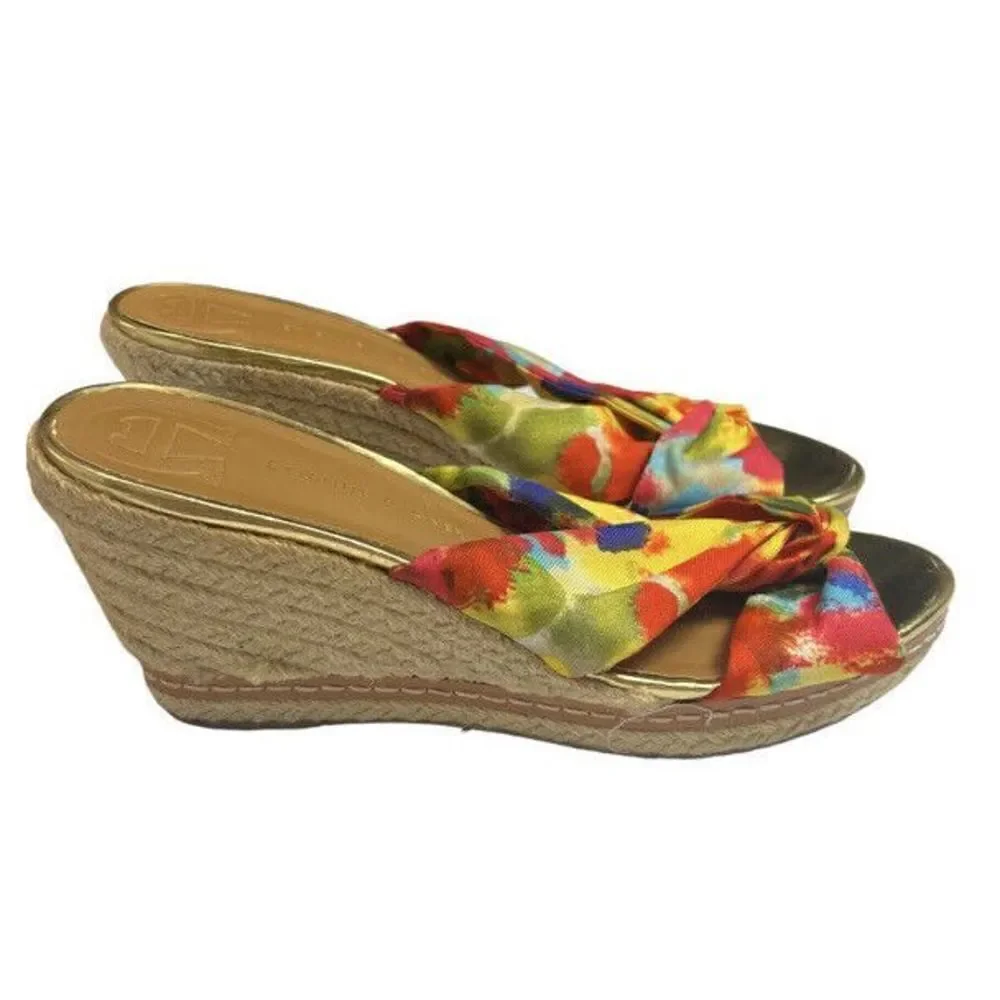 Etienne Aigner Womens 10 Multicolored Espadrilles Wedge Fabric Sandals Open Toe
